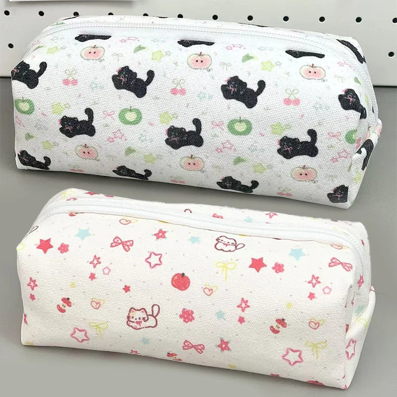 Cute Cat Print Pencil Case Bag Pouch Teach Gadget Storage Makeup Qme