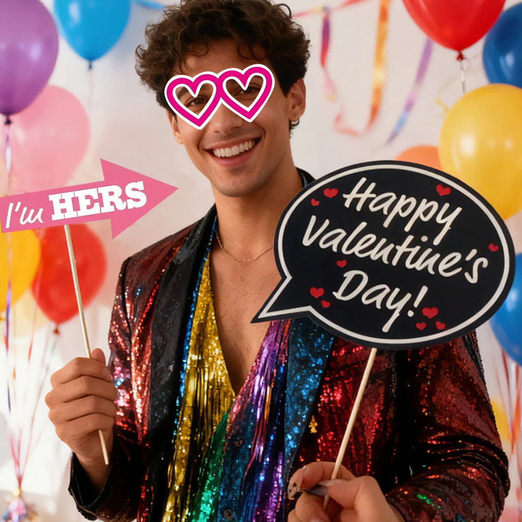 Valentine's Day Photo Props Paper Decorations 25-Piece Set Bachelor Party Theme Valentine's Celebration Supplies Qme