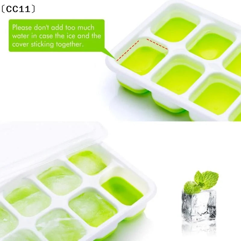 14-Grid Ice Cube Trays Silicone Mold Removable Lid DIY Homemade Qme