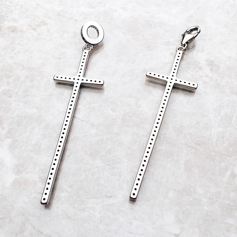 Black Cross Charm Pendant Brand New Fine Women Men Jewelry 925 Sterling Silver Vintage Faith Gift Qme