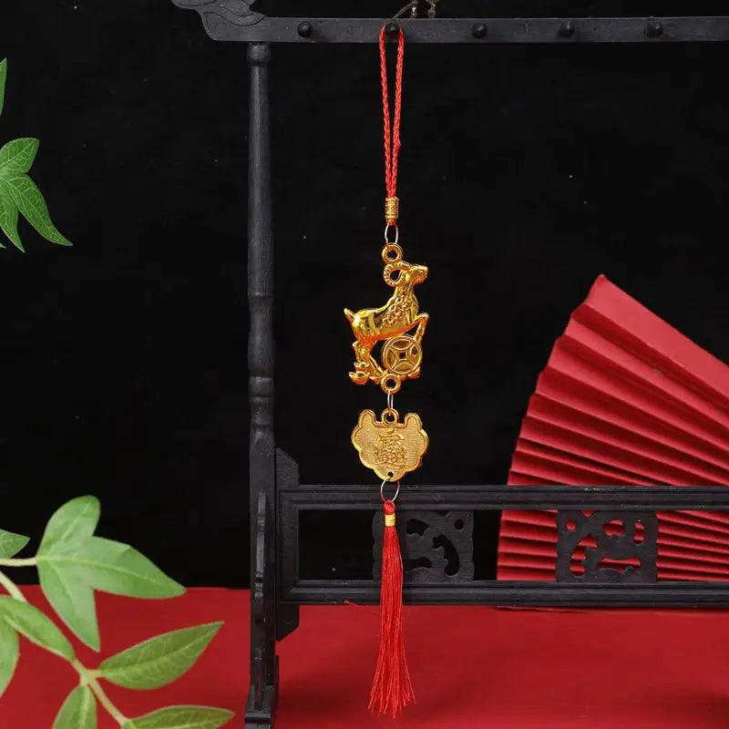 Chinese New Year 2027 Goat Hanging Ornaments Gold Lucky Design Red Tassels For Spring Festival Home Wall Decor Qme A17