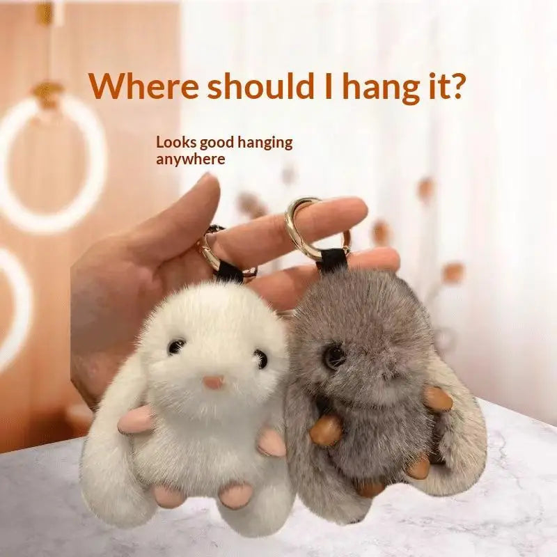 Plush Rabbit Keychain Fluffy White Soft Charm Mini Pendant Decorative Accessory for Women Travel Bag Decoration Qme