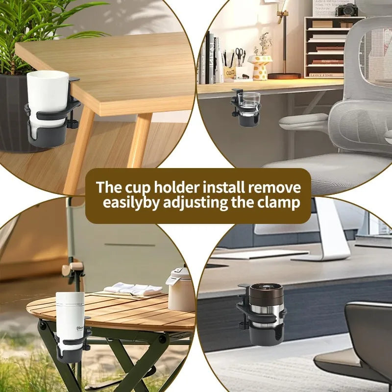 360 Rotating Desk Cup Holder Clamp Anti-spill Clip Table Rotatable Qme