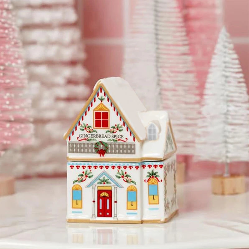 Holiday Village Spice House Set, Mini Christmas Gingerbread Houses Jars, Festive Decor Kitchen Countertop Christmas Candle Qme F