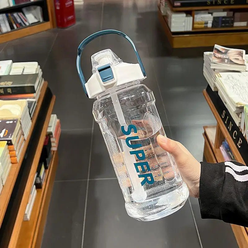 Large-capacity Sports Water Bottle 2 Liters Trendy INS Straw Cup Qme 2L white