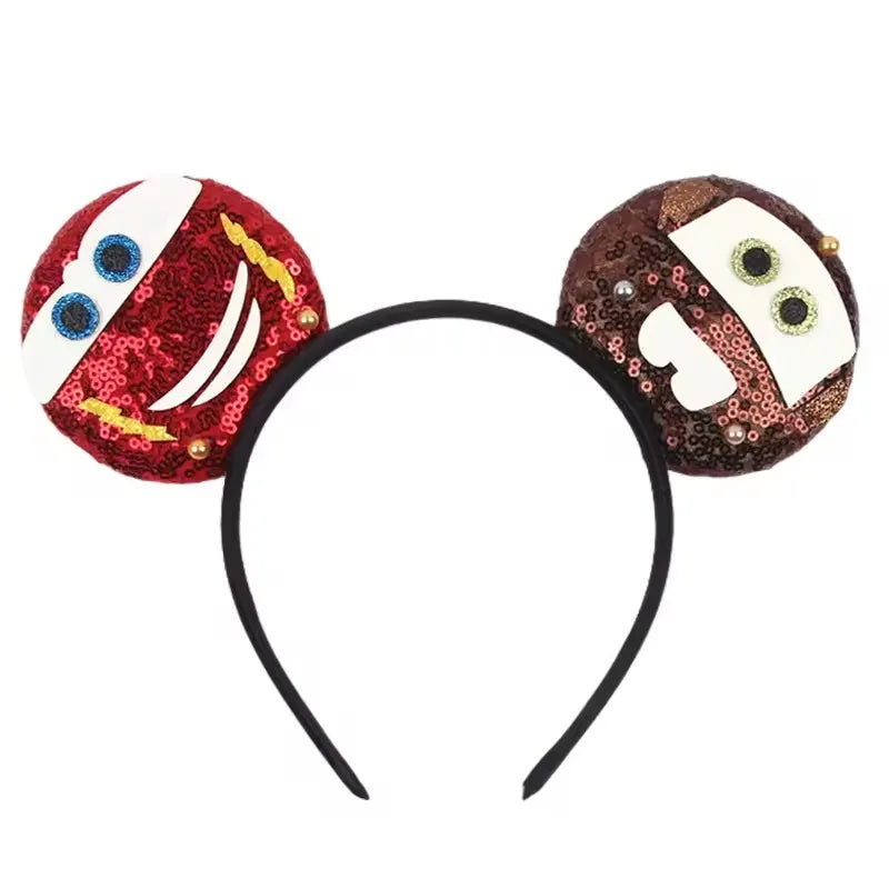 Anime Cars Hair Accessories Pixar 95 Lightning McQueen Mickey Mouse Ear Headband for Girls Kids Women Sequin Bow Hairband Qme Headband 1
