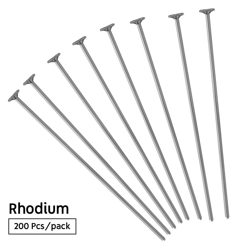 100-200pcs/lot 15-70mm Flat Head Pins Gold/Silver Color/Rhodium Headpins For DIY Jewelry Findings Making Accessories Supplies Qme Rhodium color 22mm x 200Pcs