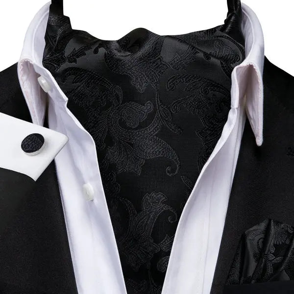 Men's Ascots Fashion Luxury Floral Cravat Cufflinks Handkerchiefs Qme LDAS1144