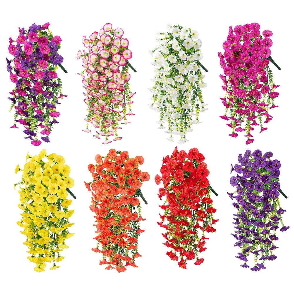1pc 29.52" Artificial Fake Morning Glory Hanging Flowers UV Resistant Realistic Hanging Petunias Plants For Garden Wedding Decor Qme