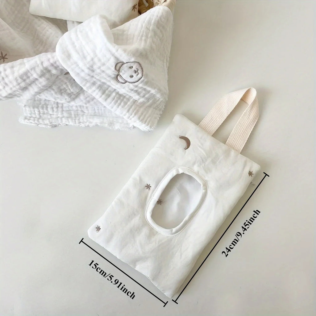 Paper towel box, cute little cart-shaped paper towel bag, portable pull-out flap-style paper towel storage box. Qme