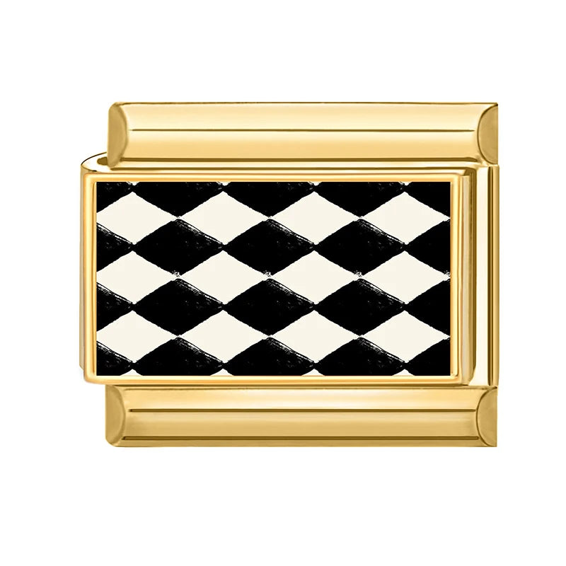 Gold Color Retro Black Trumpet Zebra Cow Piano Italian Charm Link Fit 9mm Stainless Steel Bracelet Women Jewelry DIY Making Gift Qme Style 12