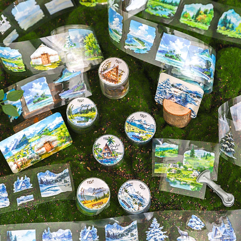 2M/Roll INS Landscaping PET Tape Washi Stickers Decorative Natural Scenery Tapes For Scrapbooking Magazine Aesthetic Stationery Qme