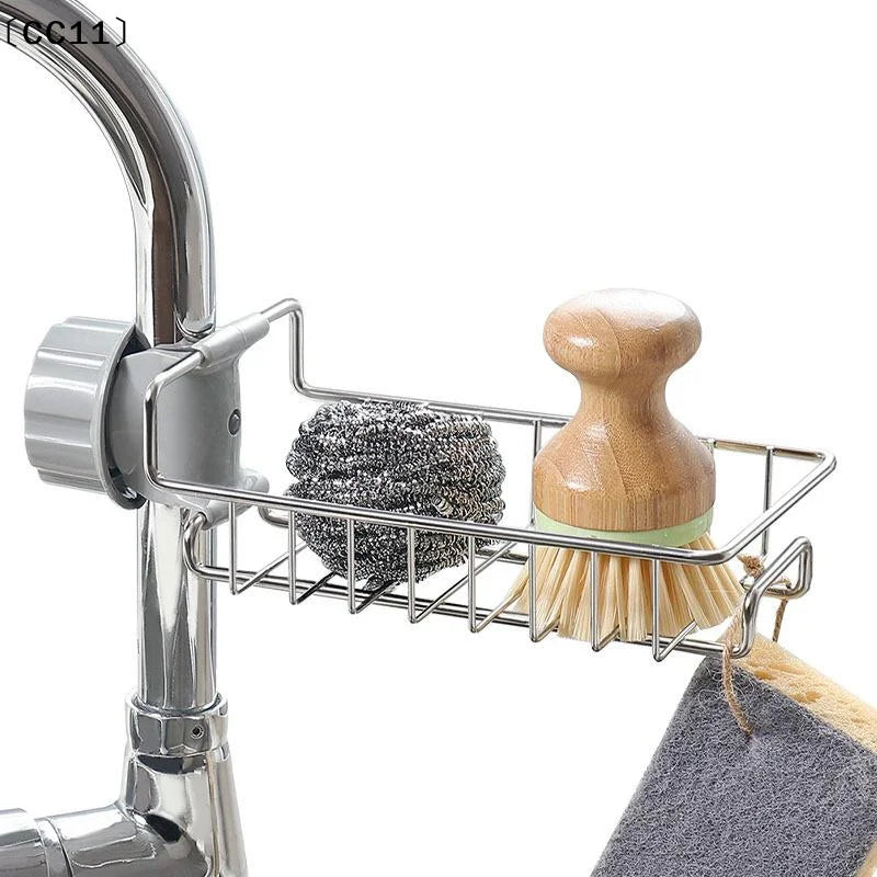 Kitchen Stainless Steel Sink Drain Rack Sponge Storage Faucet Holder Qme