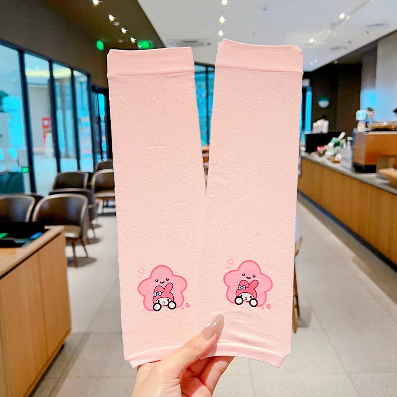Hello Kitty Kuromi Sun Protection Arm Sleeves Breathable Cooling Arm Sleeves for Students UV-Protective Puff Sleeves Qme