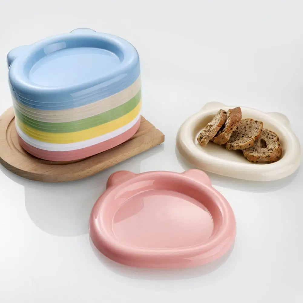 Plastic Cat Shape Bowl Wide Food Bowls Wet Dry Shallow Dish Anti-fall Qme