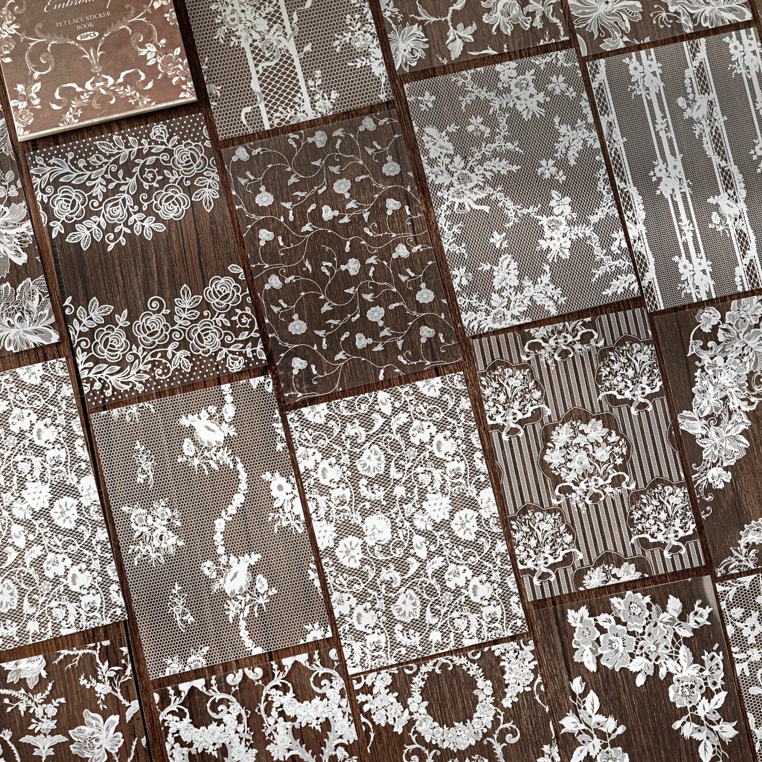 30 Pcs/book antique style hollow lace stickers DIY diary magazine manual decoration collage album scrapbook aesthetic stationery Qme