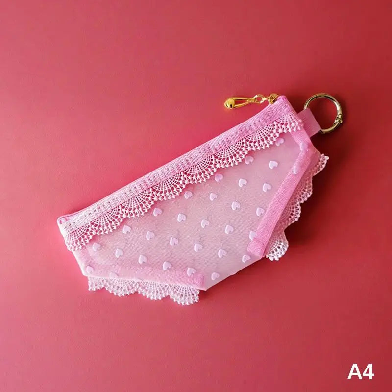 Lace Trim Mesh Cosmetic Bag Transparent Design And Portable Perfect For Travel Daily Use Storing Qme style 2