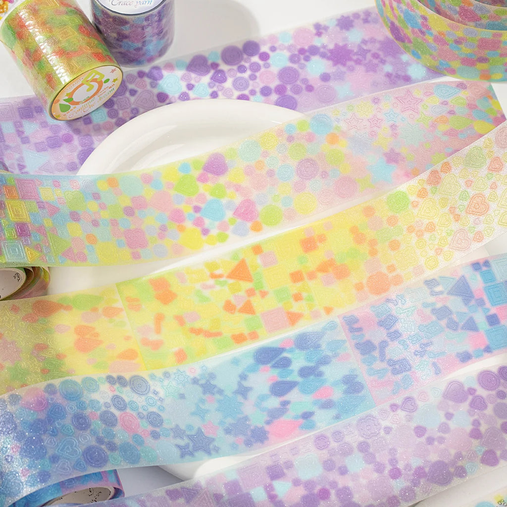Cute Y2K Glitter Ins Style Decoration Adhesive PET Tape Planner Handbook DIY Scrapbooking Journal Collage Material Stickers Qme