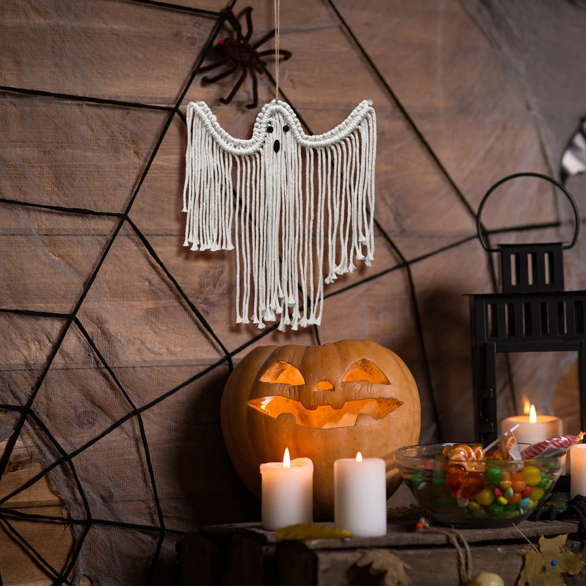 Hand-woven Ghost Wall Hanging Halloween Pendant Decor Holiday Scene Qme