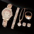 Full Diamond Roman Literal Steel Strip Watch with Starry Charm Business Quartz Watch Set Qme Meijin 1