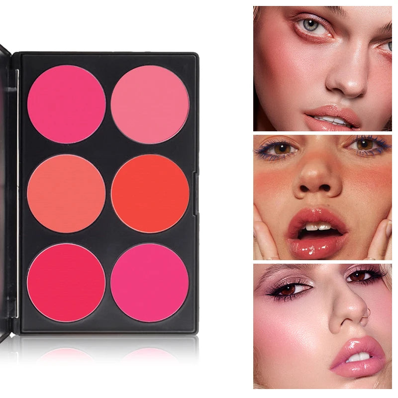 6 Colors Matte Blush Palette Long Lasting Pigmented Pink Orange Rouge Qme