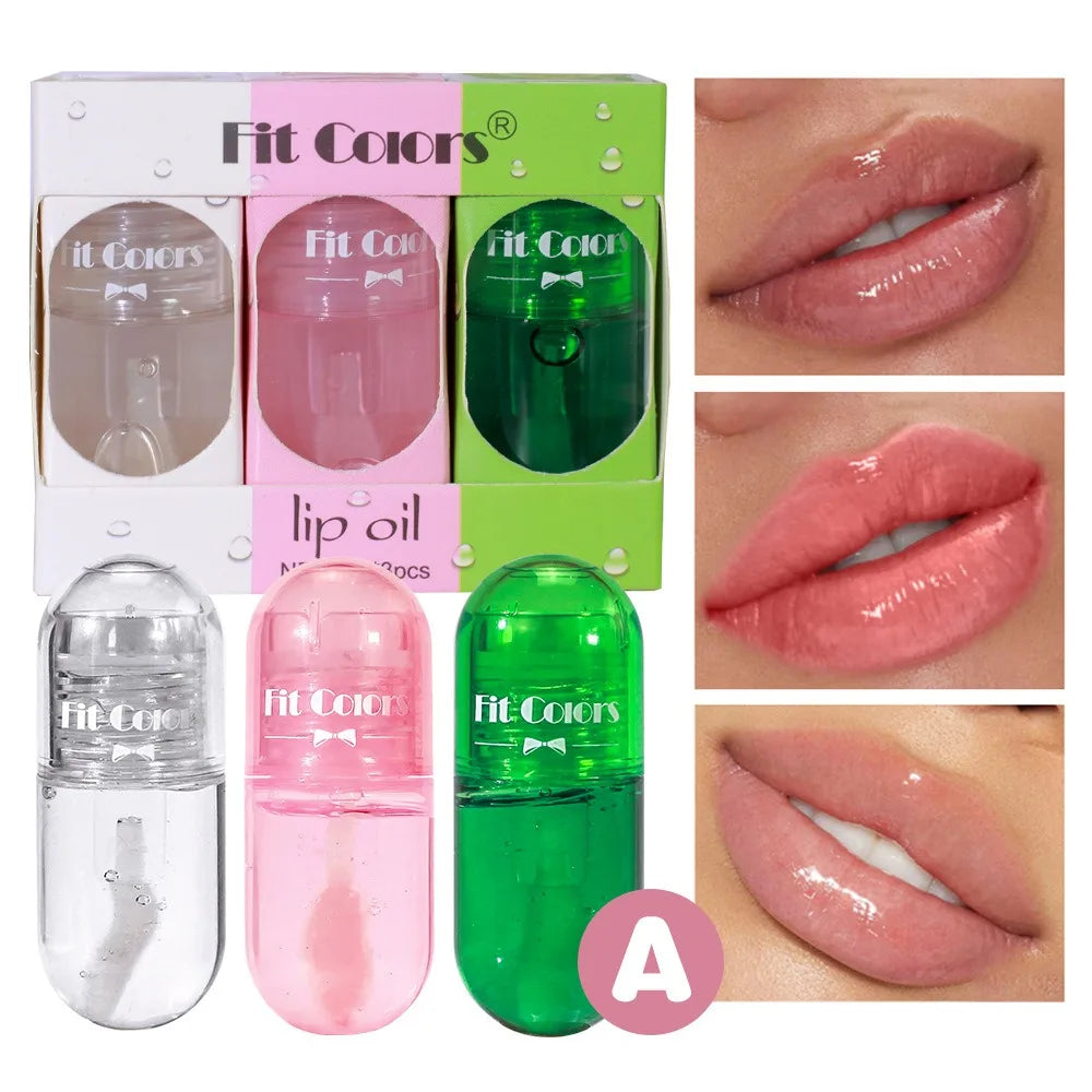 Mini Capsule Color Change Lip Gloss Lip Oil Makeup Glitter Moisturizing Transparent Shiny Glossy Nutritious Liquid Lipstick Qme A Set -3pcs