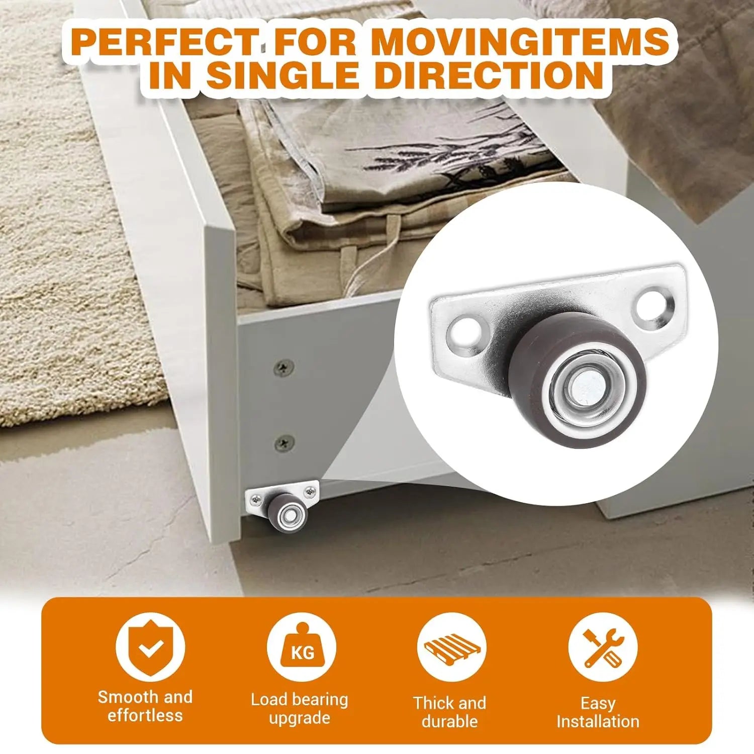 Side Mounted Casters, Home Appliance Casters, Non Rotating Rigid Small Wheels Suitable for Furniture DIY Projects, Cabinets Qme