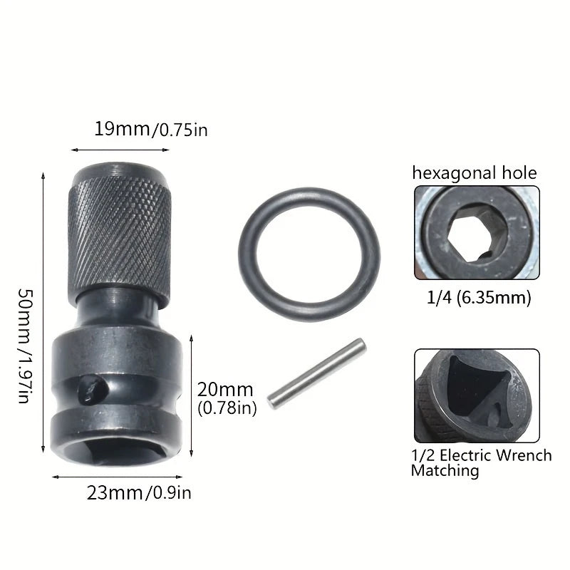 Quick Release 1/2-Inch Square Drive to 1/4-Inch Hex Female Socket Adapter Converter Chuck Adaptor for Impact and Ratchet Wrench Qme