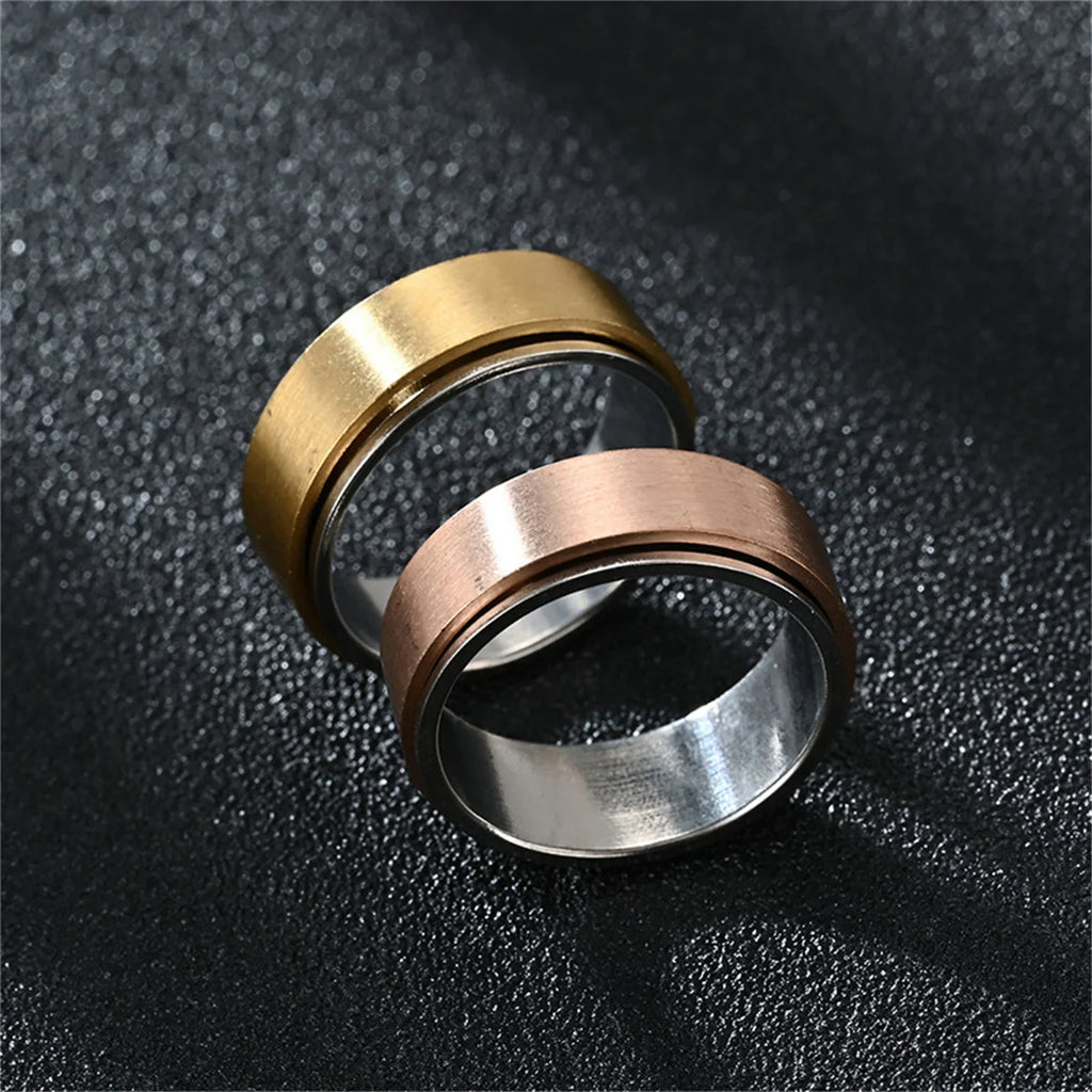 Cool Anxiety Fidget Spinner Rings Black Silver Gym Stainless Steel Spinning Rotating Mood Ring Men Women Anti Stress Jewelry Qme
