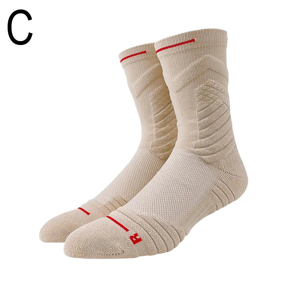 Men Sports Socks Basketball Socks Terry Sole Athletic Running Socks Non Slip Comfy Trekking Socks Breathable for Running Riding Qme khaki One Size