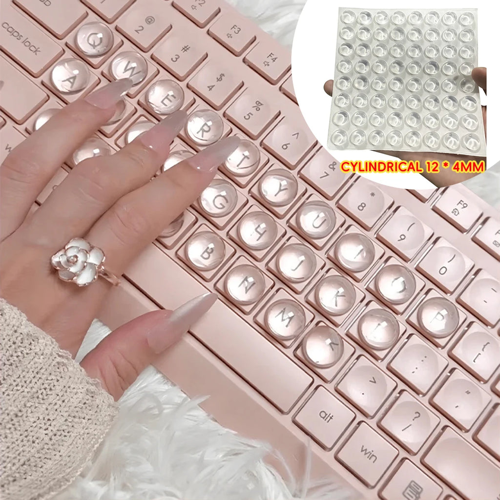 64 Long Nail Typing Tools Transparent Silicone Keycaps 3D Stickers Qme Beige