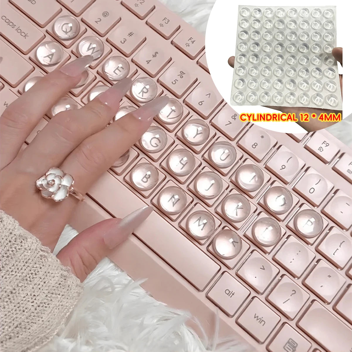 64 Long Nail Typing Tools Transparent Silicone Keycaps 3D Stickers Qme Beige