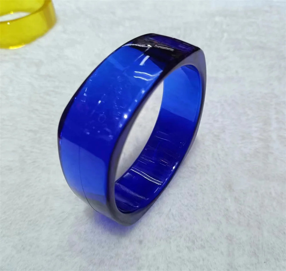 Vintage Acrylic Cuff Fashion Bangles for Women New Trendy multicolour Wide Geometric Resin Simple Bracelets Charm Jewelry Qme Transparent blue 60-64mm