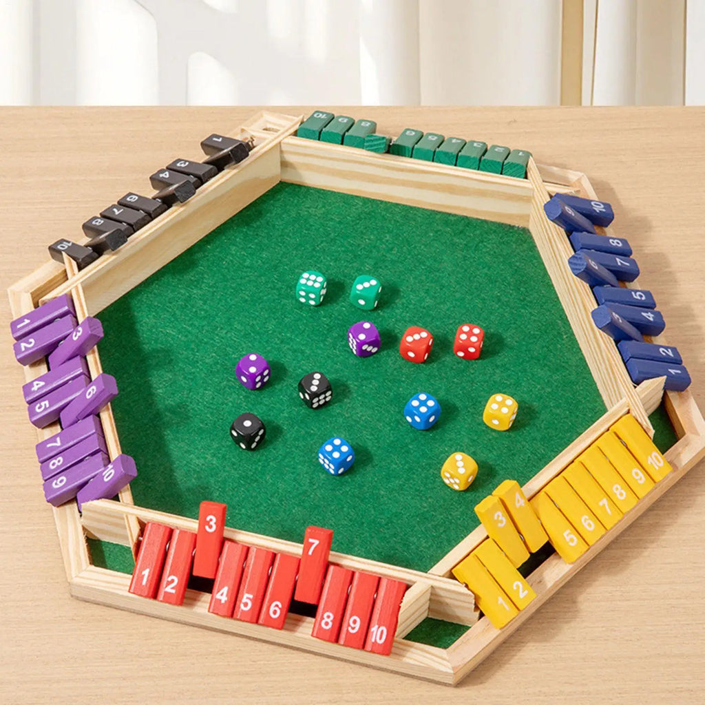 Shut The Box Game Wooden 6-sided Wood Math Toy Board Entertainment Game for Outdoor Party Gathering School Travel Teens Adults Qme