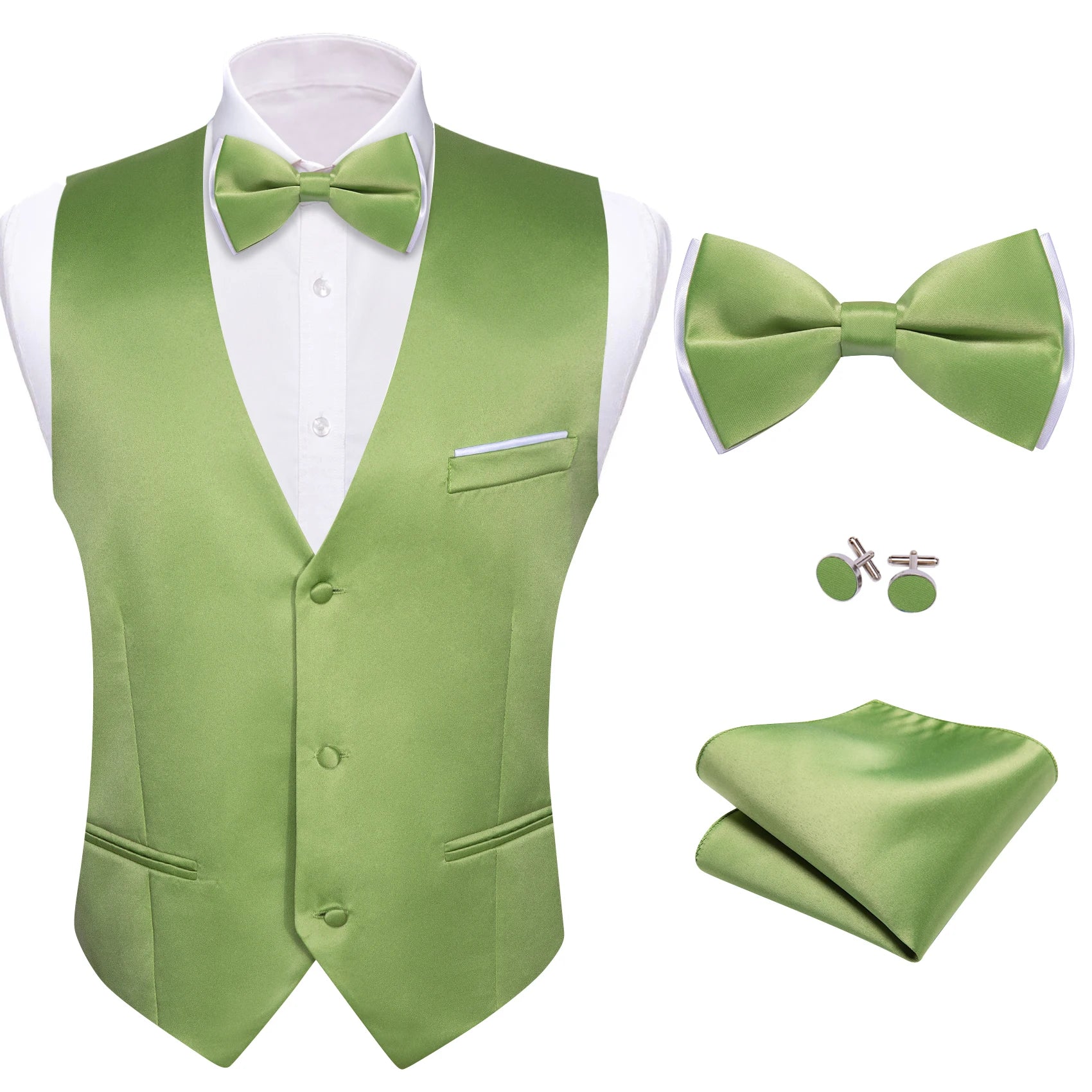 Elegant Satin Waistcoat Matching Bow Tie Men Multicolor Choice Ideal Qme MJ-2781 S