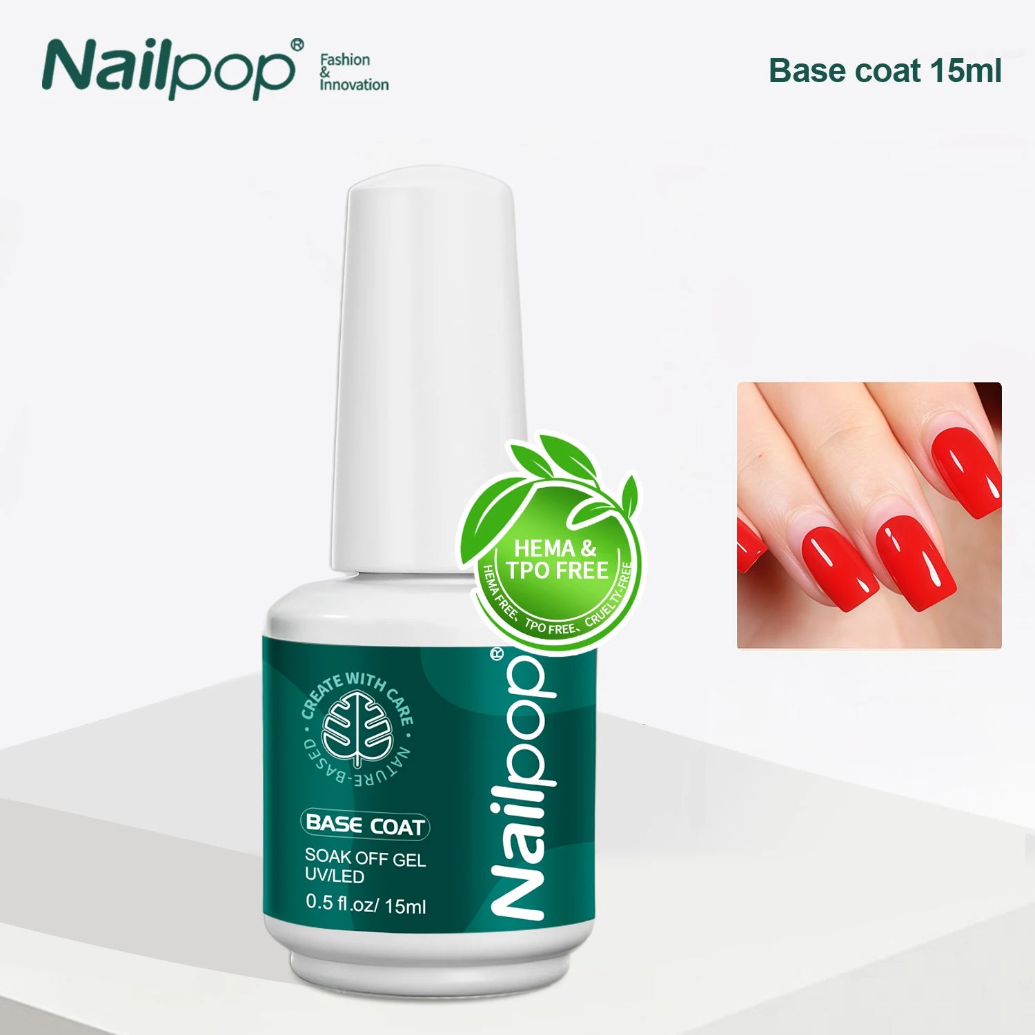 Nailpop Base Coat Gel HEMA TPO Professional Soak Off UV LED Cured Qme Base coat 15ml