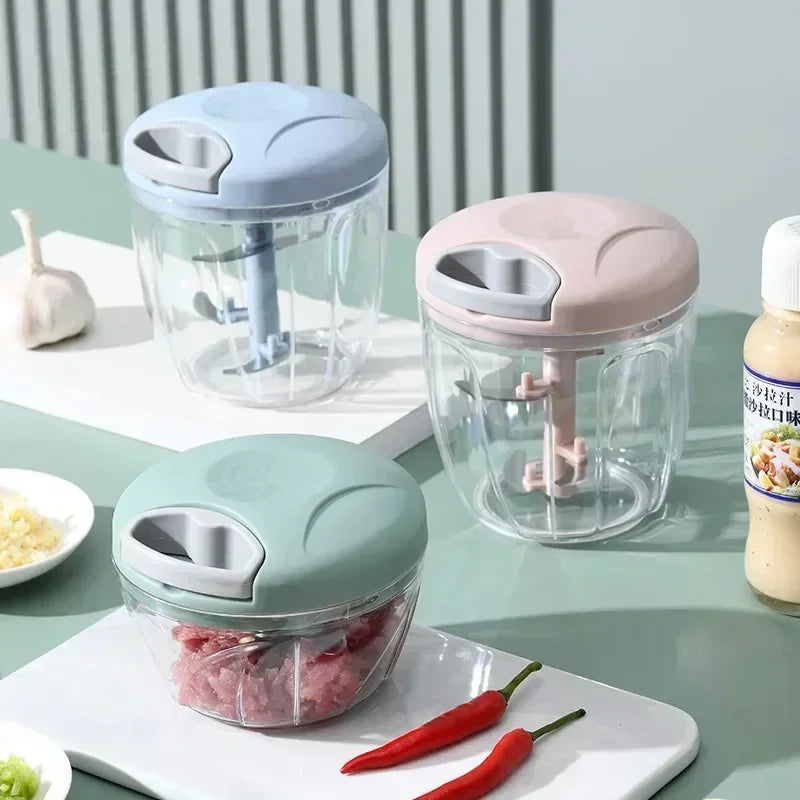 500/900ML Rope Grinder Vegetable Cutter Kitchen Garlic Puller Minced Garlic Chili Fruit Puree Garlic Mixer Rotary Food Processor Qme