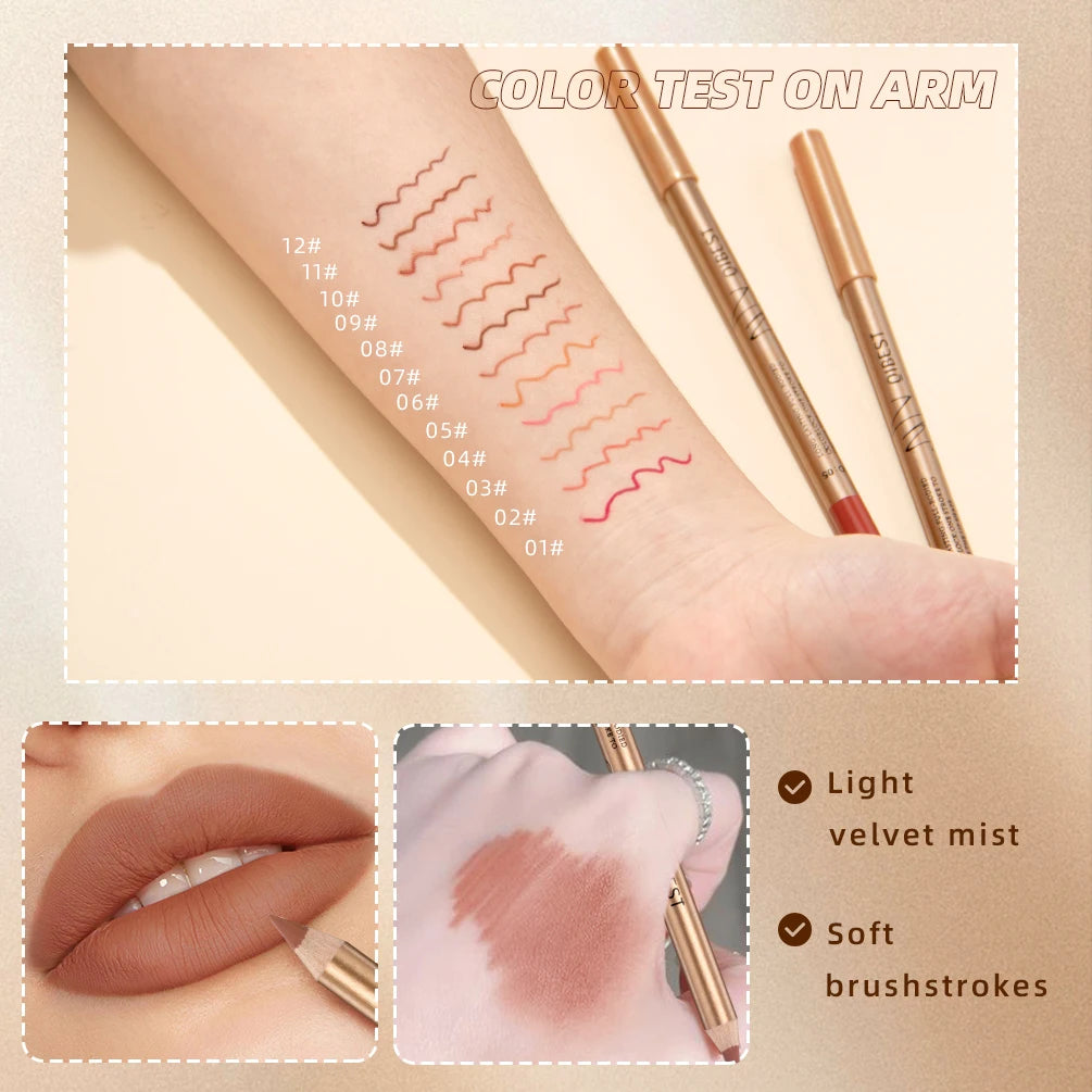 QIBEST Lip Liner Pencil Set 12 Colors Matte Lipstick Pencil Waterproof Non-Stick Lip Tint Long Lasting Lipliner Makeup For Women Qme