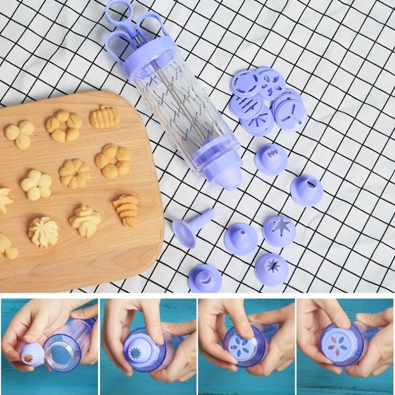 Cookie Press With Decorating Tips, Plastic Cookie Press Gun Kit, Baking Tools, Kitchen Gadgets, Kitchen Accessories, Qme