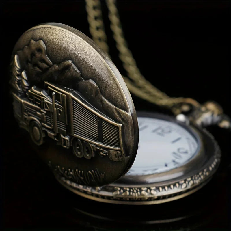Bronze Big Truck Necklace Quartz Pocket Watch - Vintage Nostalgic Design, Perfect Holiday Gift for Teens Qme