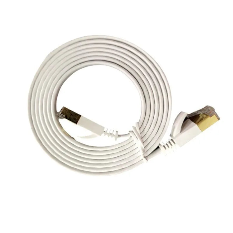 Cat7 Flat Ethernet Cable 10Gbps Unshielded Twisted Pair UTP LAN Network Patch Cord for High-Speed Internet Gaming Router Modem Qme White 10M
