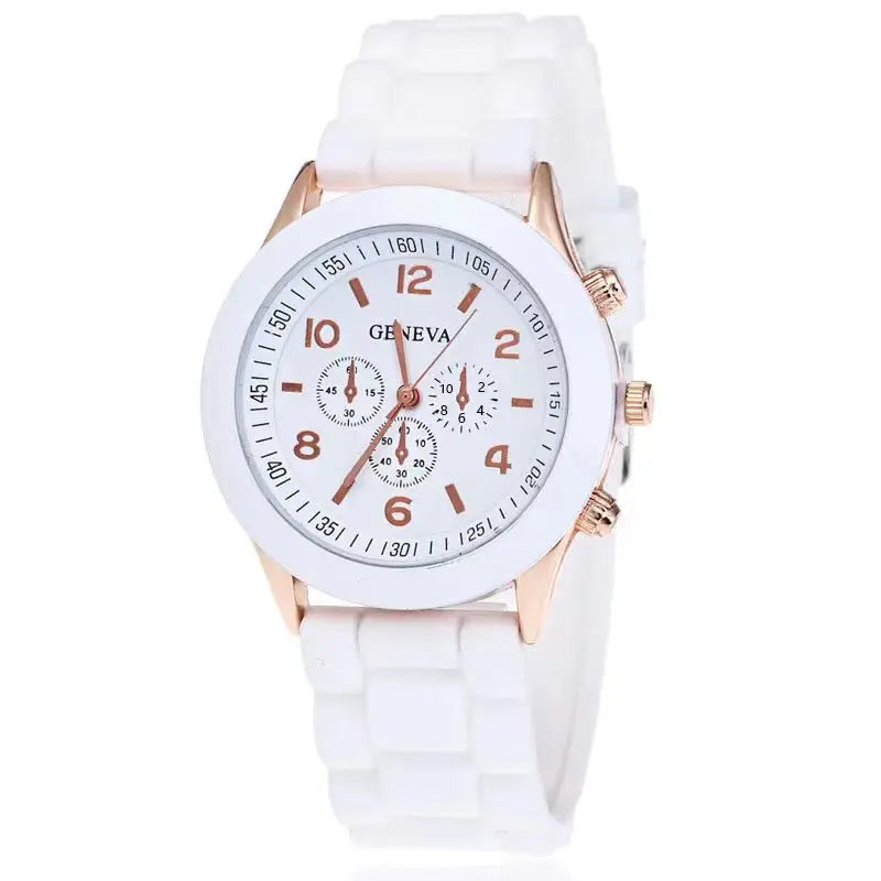 Watch Hot Sales Geneva Brand Silicone Women Watch Ladies Fashion Dress Quartz Wristwatch Female Watch montre relogio feminino Qme White