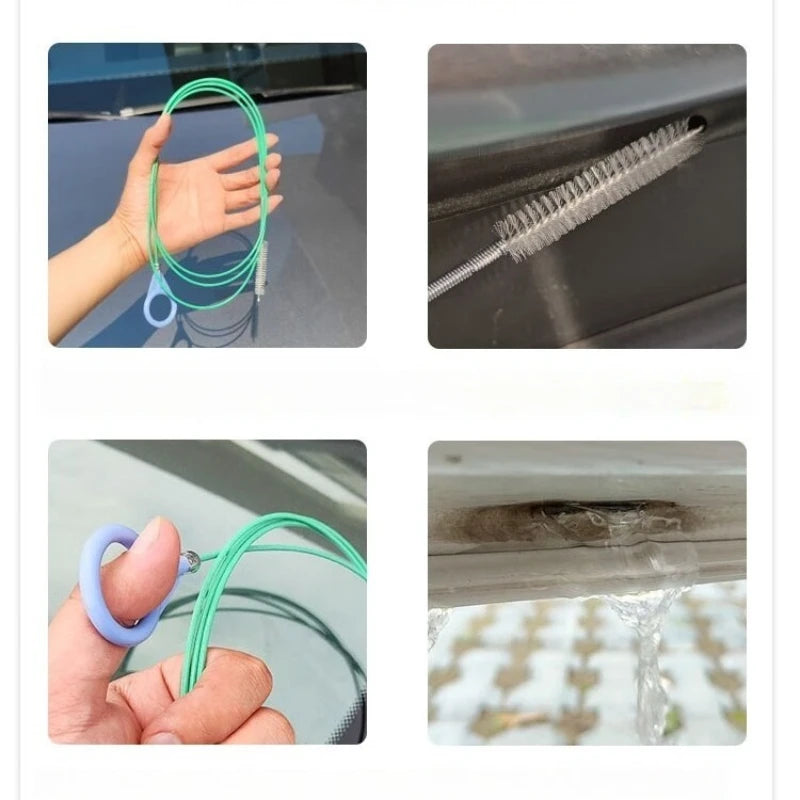 Automobile drainage brush, flexible automobile drainage cleaner, electric-free window and door drainage unclogging device, Qme