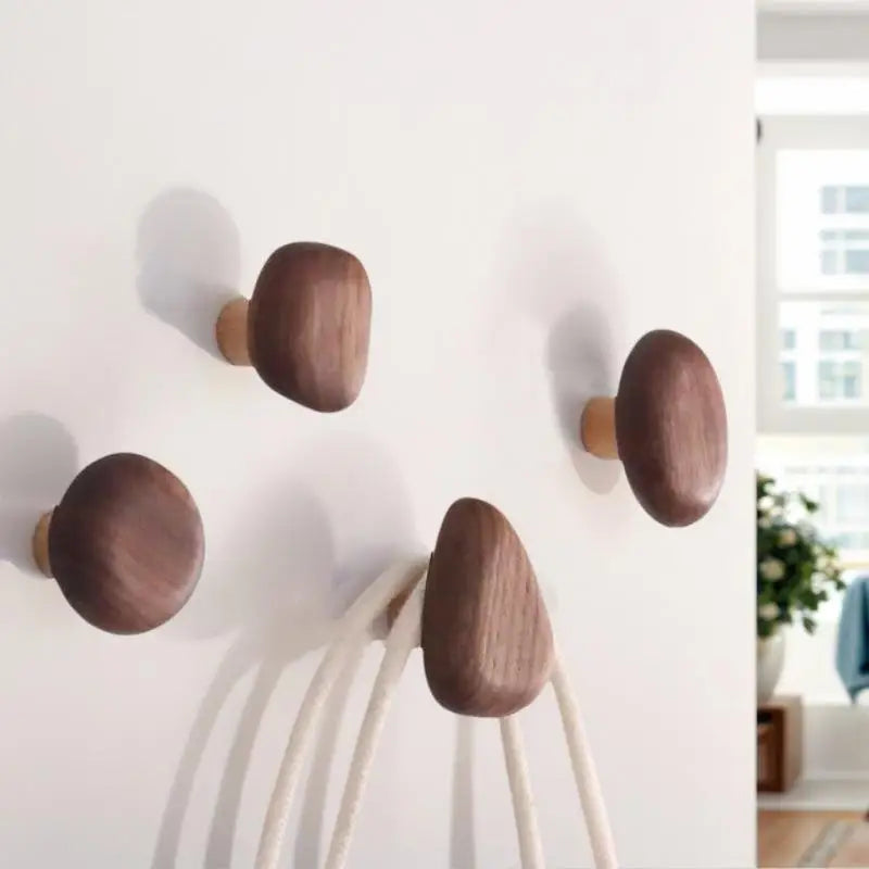 Natural Wooden Wall Mounted Coat Hooks Space Efficient Hanger Small Qme