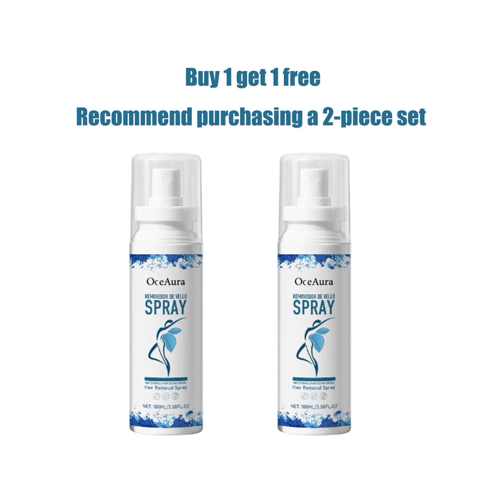 Oceaura Hair Removal Spray Painless Hair Depilatory Non-irritating Smoothing Skin Protecting Moisturizing Hair Growth Inhibitor Qme 100ml x2