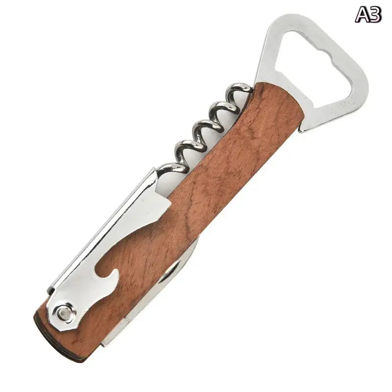 Portable Wooden Stainless Steel Folding Tool Knife Corkscrews Red Wine Opener Multifunctional Outdoor Tool Bar Accessories Qme A3
