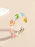 Cool Vintage Flower Leaf Transparent Acrylic Wide Bangle Bracelet Women Boho Coloful Dried Daisy Resin Bracelets INS Jewelry Qme B 65mm