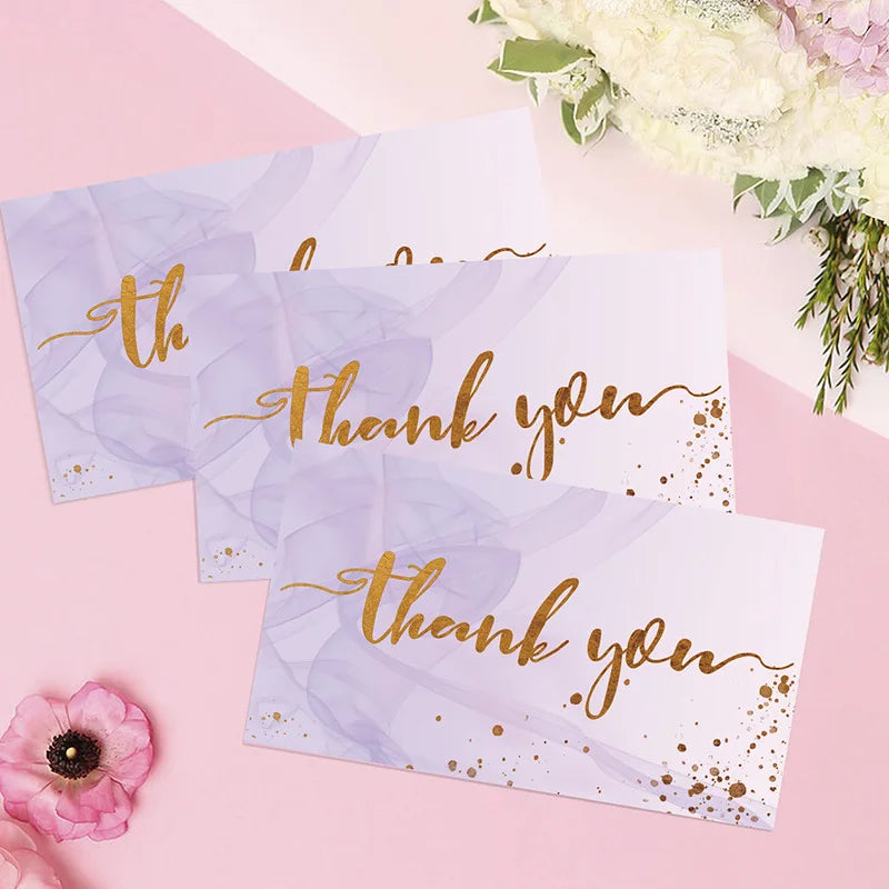 50pcs/ Pack Gold Textured Thank You Cards, Suitable For Weddings, Business, Party Invitations, Holiday Cards Qme