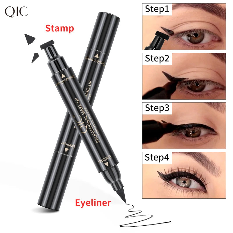 Dual-End 2-in-1 Stamp Eyeliner Pen, Quick Dry Waterproof Smudge-proof Cat Eye Lazy Eyeliner Liquid Pen for Beginners Qme