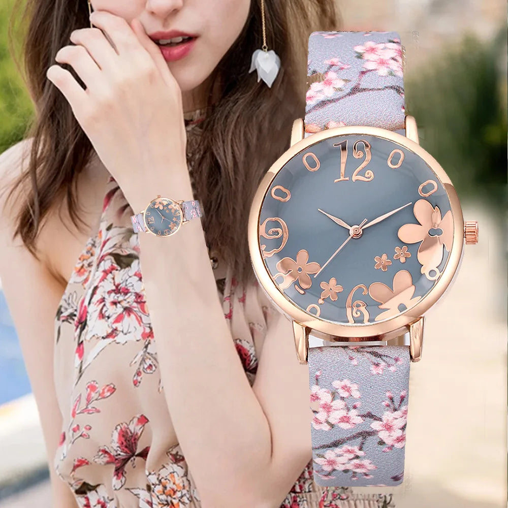Watch for women with Colorful flowers small fresh printed belt Fashion Ladies Quartz Watch Exquisite watch часы женские Qme